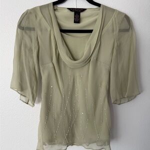 Signature by Robbie Bee Olive Sheer Cowl-Neck Blouse with Sequin Stripes